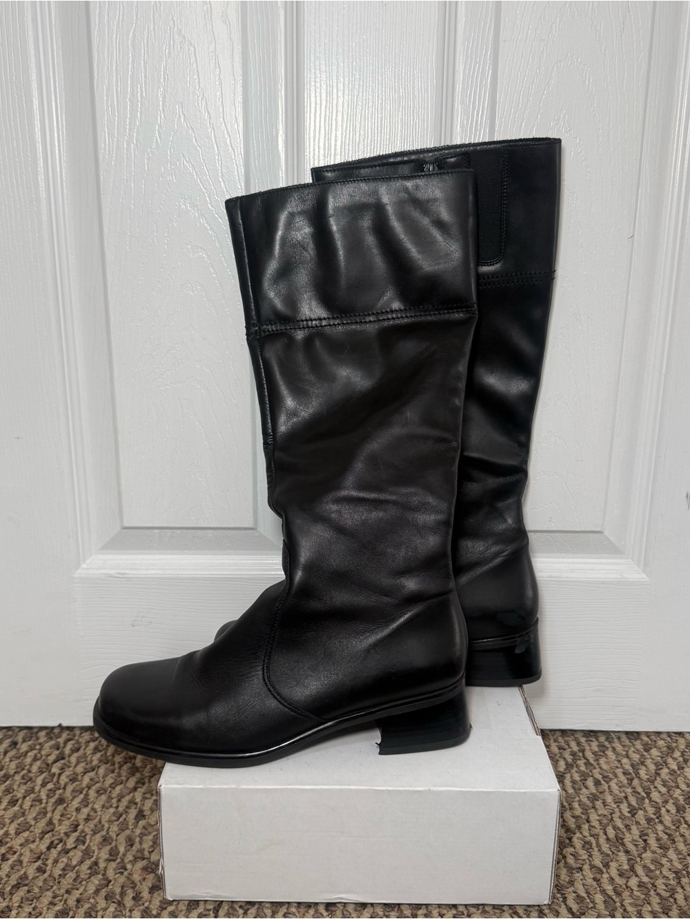 Women's Black Leather Knee High Boots